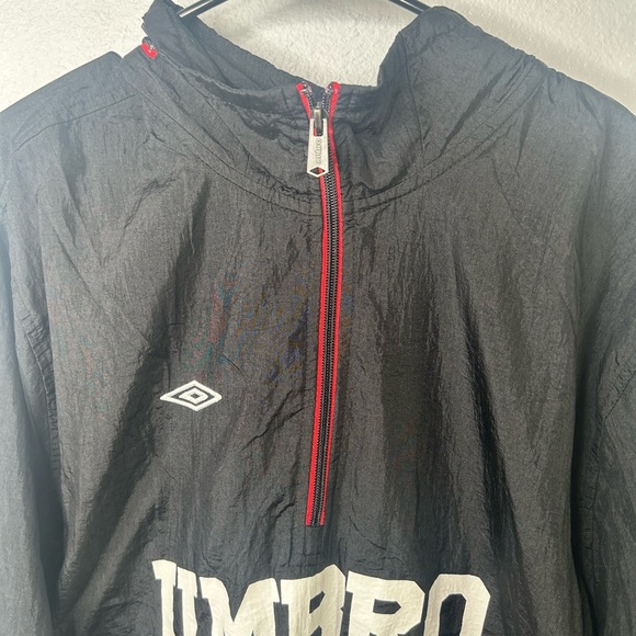 Vtg Umbro Windbreaker Half Zip Pullover With Zip In Hood Size XL - Picture 2 of 11